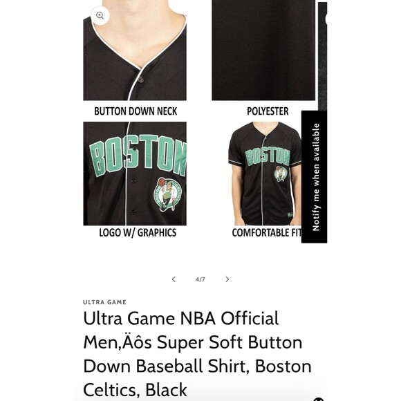 Boston Celtics Men 3XL Black Button Up Jersey Shirt Ultra Game NBA Official - Picture 13 of 13